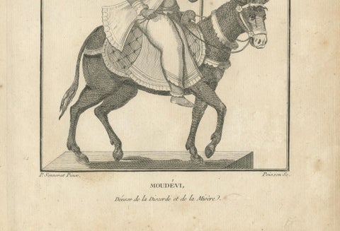 Unique 1806 Mudevi Goddess of Discord Antique Print, Hindu Engraving, close-up 2