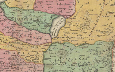 Hand-Colored Map of the Holy Land Divided Among the Twelve Tribes, c.1720, close-up 1