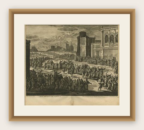 Antique Bible Print David Dancing for the Ark by J. Luyken, 1743, shown framed