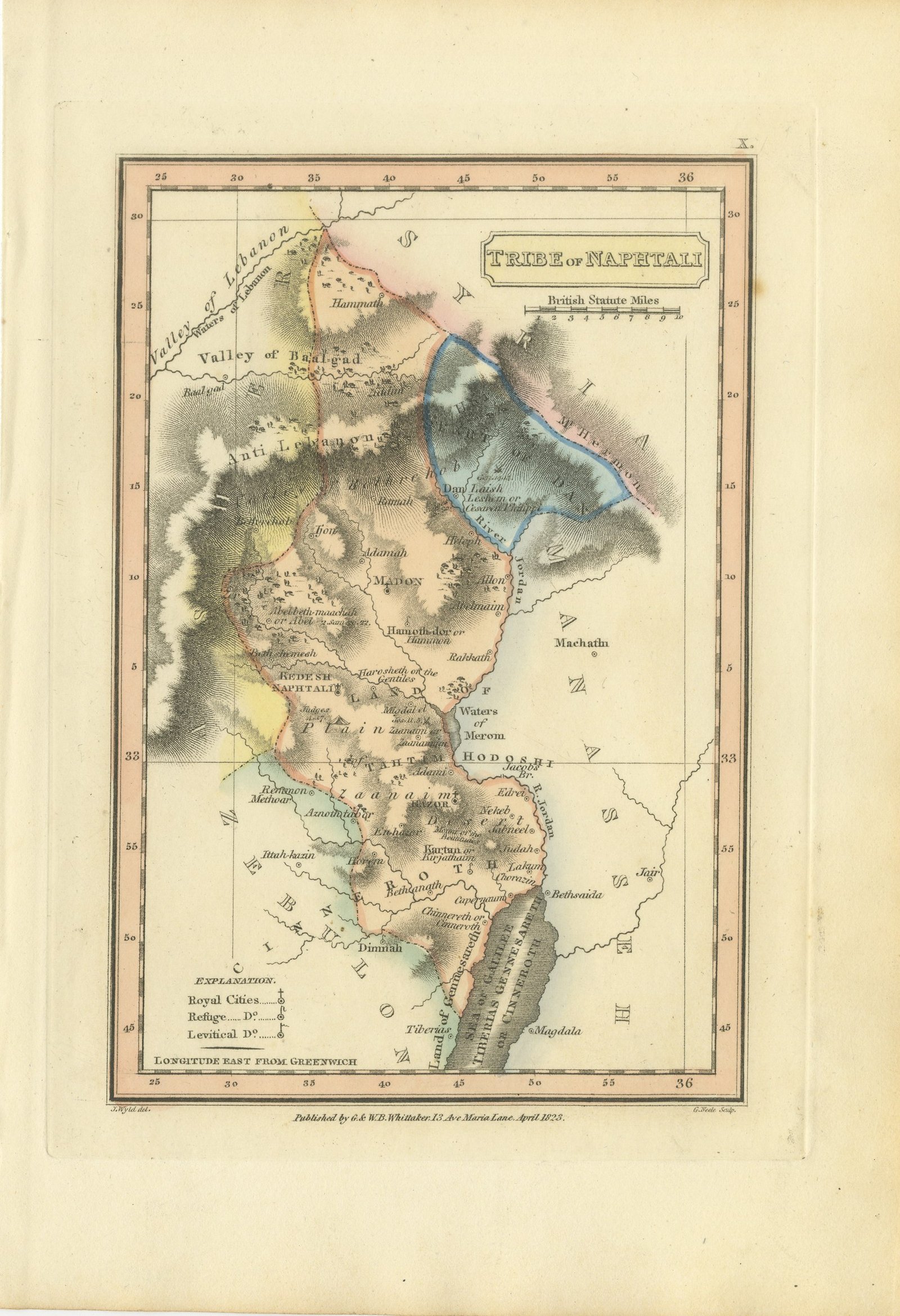 Antique Map of the Tribe of Naphtali, Wyld Scripture Atlas, 1823