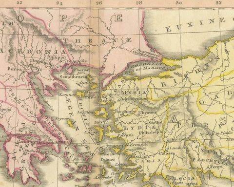 The Travels and Voyages of Saint Paul, Antique Wyld Map, 1823, close-up 2