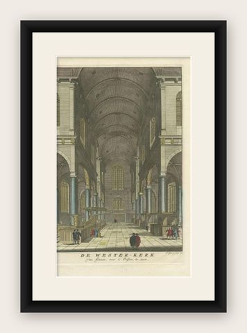 Antique Print of the 'Westerkerk' Church in Amsterdam, Holland, 1765, shown framed