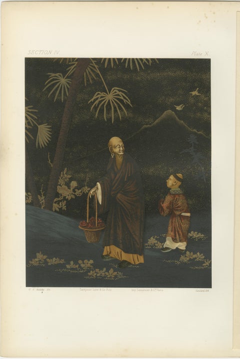 Japanese Monk and Young Attendant: Antique Lithograph, 1880s, view 2