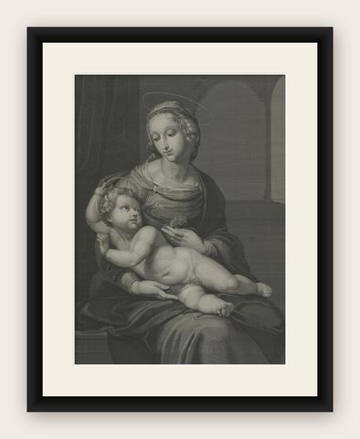 Madonna and Child, Stipple Engraving by Nargeot after Raphael, 1878, shown framed