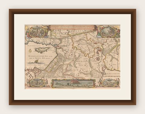 Circa 1686 Daniel Stoopendaal Map: Biblical Sites from Paradise to Canaan, shown framed