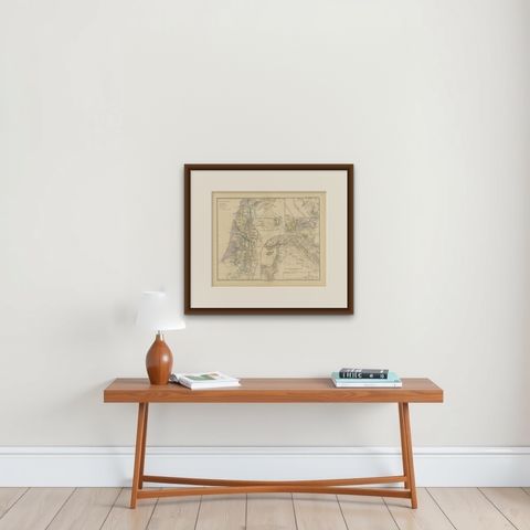 Historical Map of Canaan with Insets of Jerusalem and Surrounding Regions, 1880, shown framed on a wall, true to size