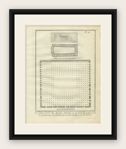 Mosque of Amr, Old Cairo & Sarcophagus Design, Architectural Print, Egypt 1776, shown framed