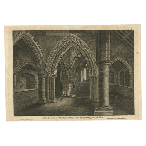 Inside View of Magdalen Chapel, Engraving of Medieval Gothic Interior, 1790