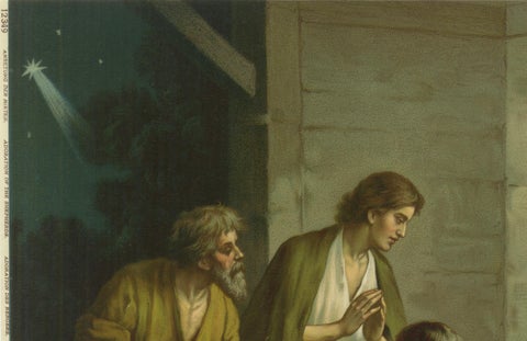 Adoration of the Shepherds Nativity Scene, German Chromolithograph, 1900, close-up 1
