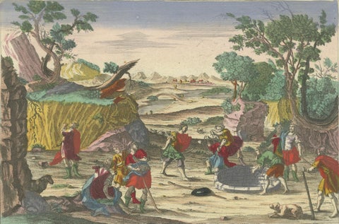 Optical Print of Joseph Thrown into a Pit by His Brothers, 1770, Biblical Scene, close-up 1