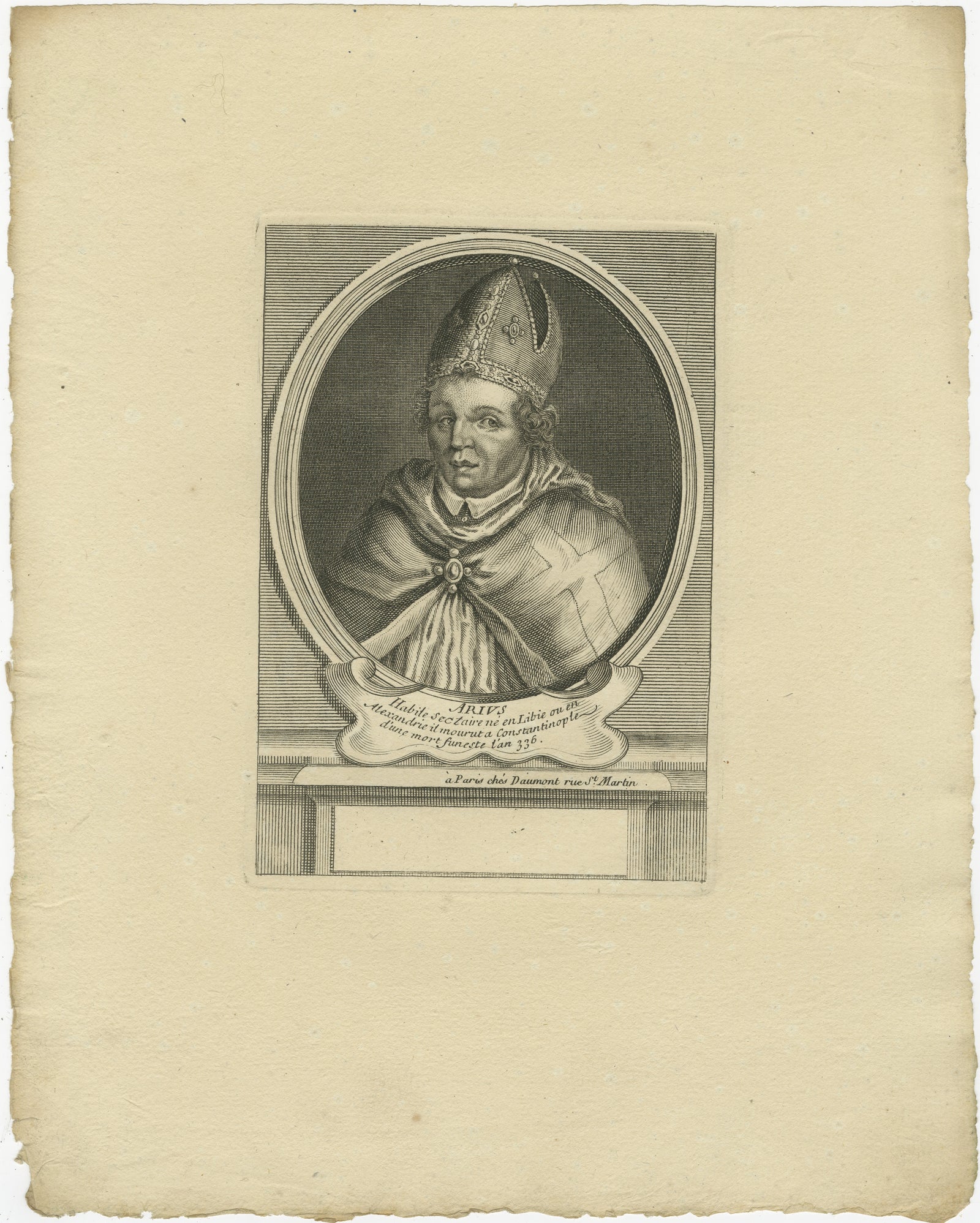 Saint Arno, Bishop of Metz, French Religious Engraving, circa 1670