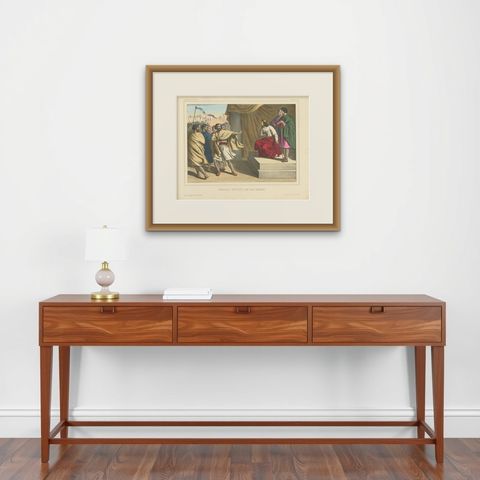 Antique Religious Print 'No. 12' the Northern Tribes Revolt, circa 1840, shown framed on a wall, true to size