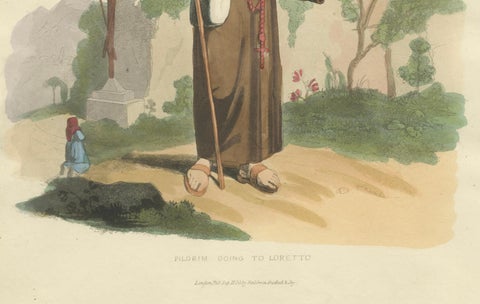 Pilgrim Going to Loretto in Italy, Hand-Coloured Print by R. Bridgens, 1835, close-up 1