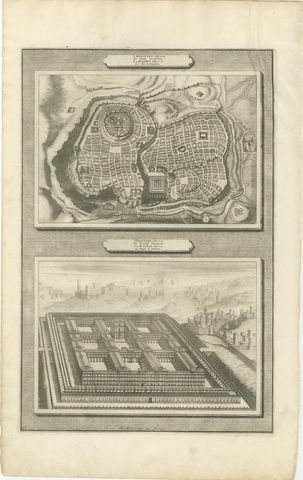 Plan of Jerusalem and Bird's Eye View of Solomon's Temple, Mortier, circa 1700