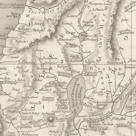 Antique Map of Palestine with the Twelve Tribes by Dower, circa 1835, close-up 1