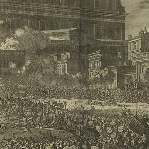 Antique Bible Print Pompey Conquers Jerusalem by J. Luyken, 1743, close-up 2
