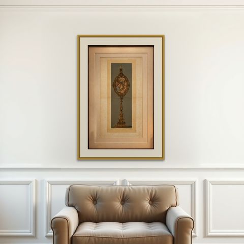 Antique Chromolithograph Monstrance Reiche Kapelle Munich Sacred Object, 1874, shown framed on a wall, true to size