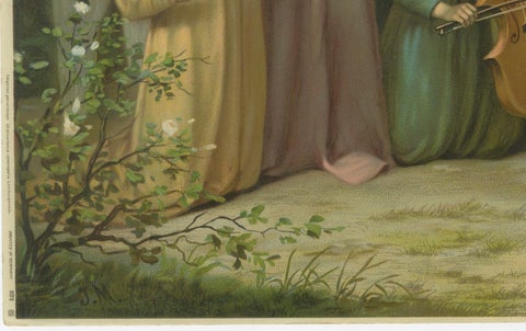 Virgin Mary with Christ Child & Angel Musicians, German Chromolithograph, 1900, close-up 1