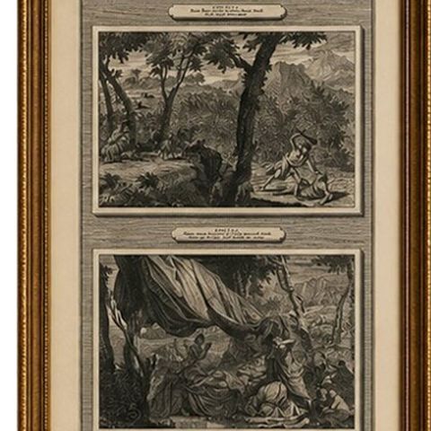 Creation of the World to Abraham Sacrifice, Genesis Engravings, 1700, close-up 1
