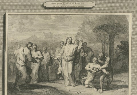 Biblical Engravings, Christ Transfiguration & Healing of the Possessed, ca.1700, close-up 3