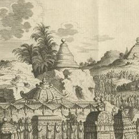 Antique Print of a Chinese Funeral, 1749, close-up 2