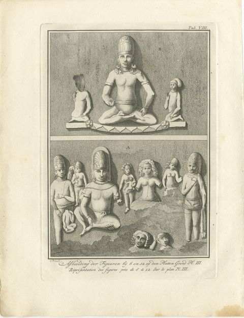 Elephanta Cave Sculptures at Stations 6 and 12, Antique Print, 1780, view 2