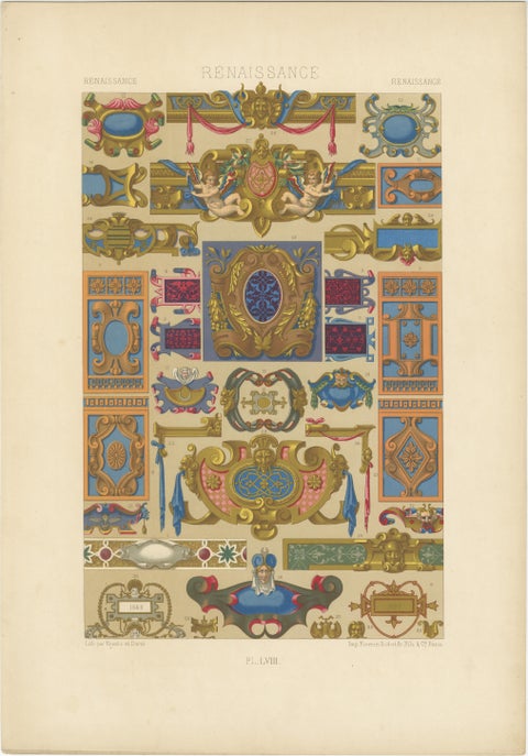 Set of Three Renaissance Religious Ornament Chromolithographs by Racinet, 1873, view 3