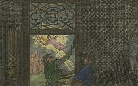 Israelites at the Paschal Meal, Hand-Coloured Bible Engraving, 18th Century, close-up 6