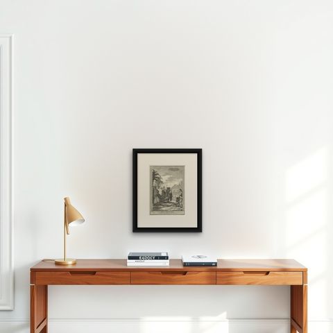 Antique Print of the Baptism of the King of Congo in Africa, 1747, shown framed on a wall, true to size