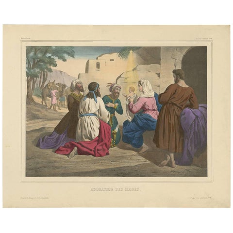Antique Religious Print 'No. 6' The Adoration of the Magi, circa 1840