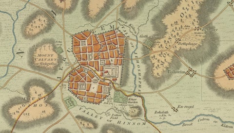 The Land of Moriah or Jerusalem & the Adjacent Country, Biblical City Map, 1814, close-up 3