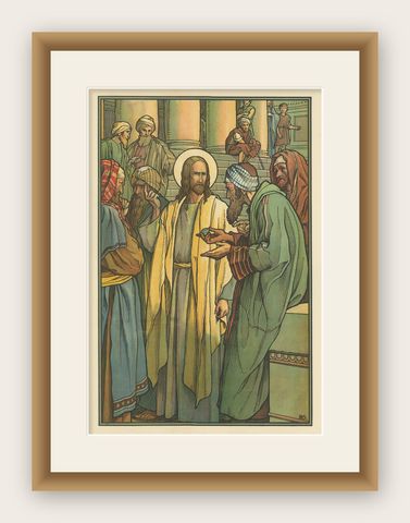 Antique Religion Print of the Tribute Money, '1913', shown framed