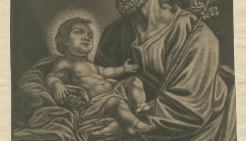 St. Joseph with the Christ Child, Antique Mezzotint, J.E.Haid Augsburg, ca.1799, close-up 4
