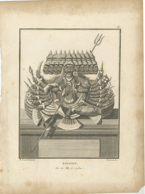 Striking 1806 Ravana Demon King Antique Print, Hindu Ramayana Engraving, view 2