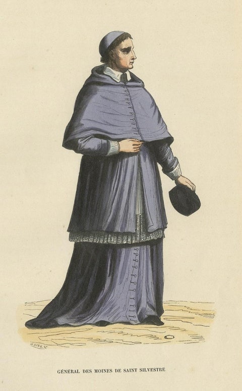 Antique Print of a Sylvestrine Monk, 1845, close-up 1