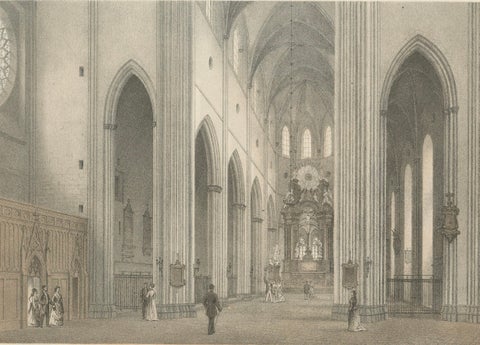 Uppsala Cathedral Choir Interior, Koret i Domkyrkan, Tinted Lithograph 1877, close-up 2