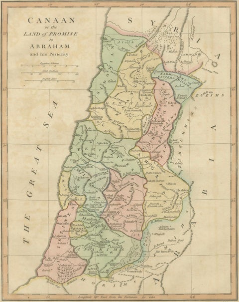 The Land of Promise, Elegant Hand-Colored Biblical Map of Canaan, London 1827, close-up 2