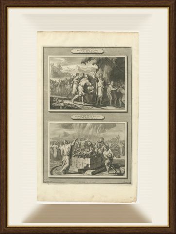 Obadiah Hides the Prophets and Elijah on Mount Carmel, Mortier, circa 1700, shown framed
