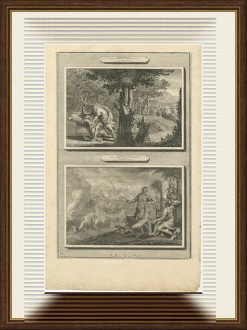 Samson Kills the Lion and Burns the Philistines' Corn, Mortier circa 1700, shown framed