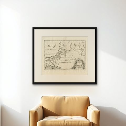 Antique Biblical Map of the Holy Land, Janssonius Abraham Isaac Jacob, c. 1650, shown framed on a wall, true to size