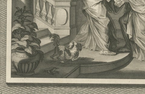 Antique Christian Art Print, Annunciation of Mary & Visitation, Mortier 1700, close-up 1
