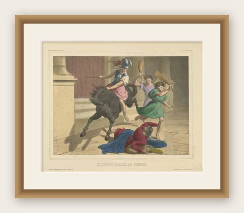 Religious Print "No.26" Expulsion of Heliodorus from the Temple, circa 1840, shown framed