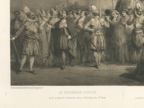 Papal Procession at St. Peter’s Basilica, Antique Lithograph, 1869, close-up 5