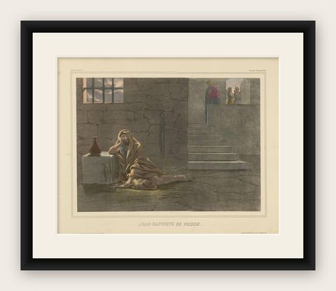 Antique Religious Print 'No. 17' Apostle Paul in Prison, circa 1840, shown framed