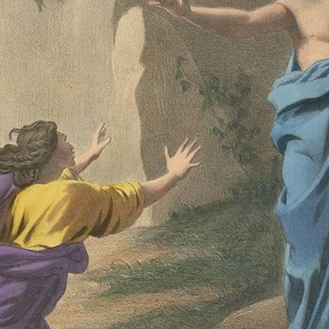 Antique Religious Print 'No. 39' the Appearance to Mary Magdalene, circa 1840, close-up 2