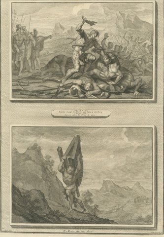 Samson with the Jawbone and Samson Carries the Gates of Gaza, Mortier circa 1700