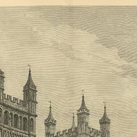 Antique Print of Exeter Cathedral from the Illustrated London News, 1877, close-up 1