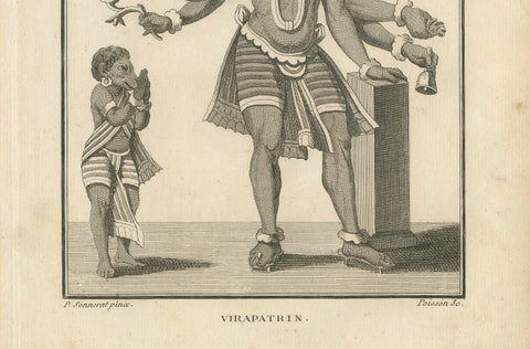 Rare Engraving of Hindu Deity Virapatrin, Antique Print Published in 1806, close-up 2