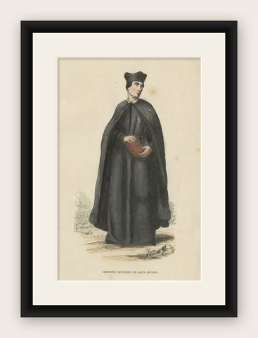 Antique Print of a Member of the Order of Saint Anthony, Ethiopia, 1845, shown framed
