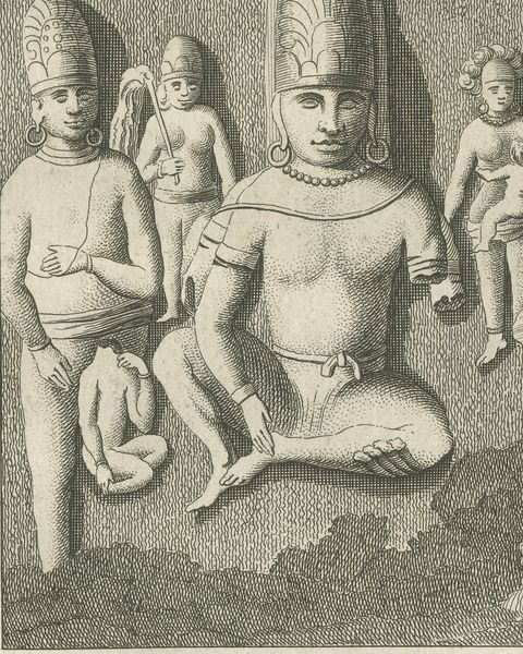 Elephanta Cave Sculptures at Stations 6 and 12, Antique Print, 1780, close-up 1